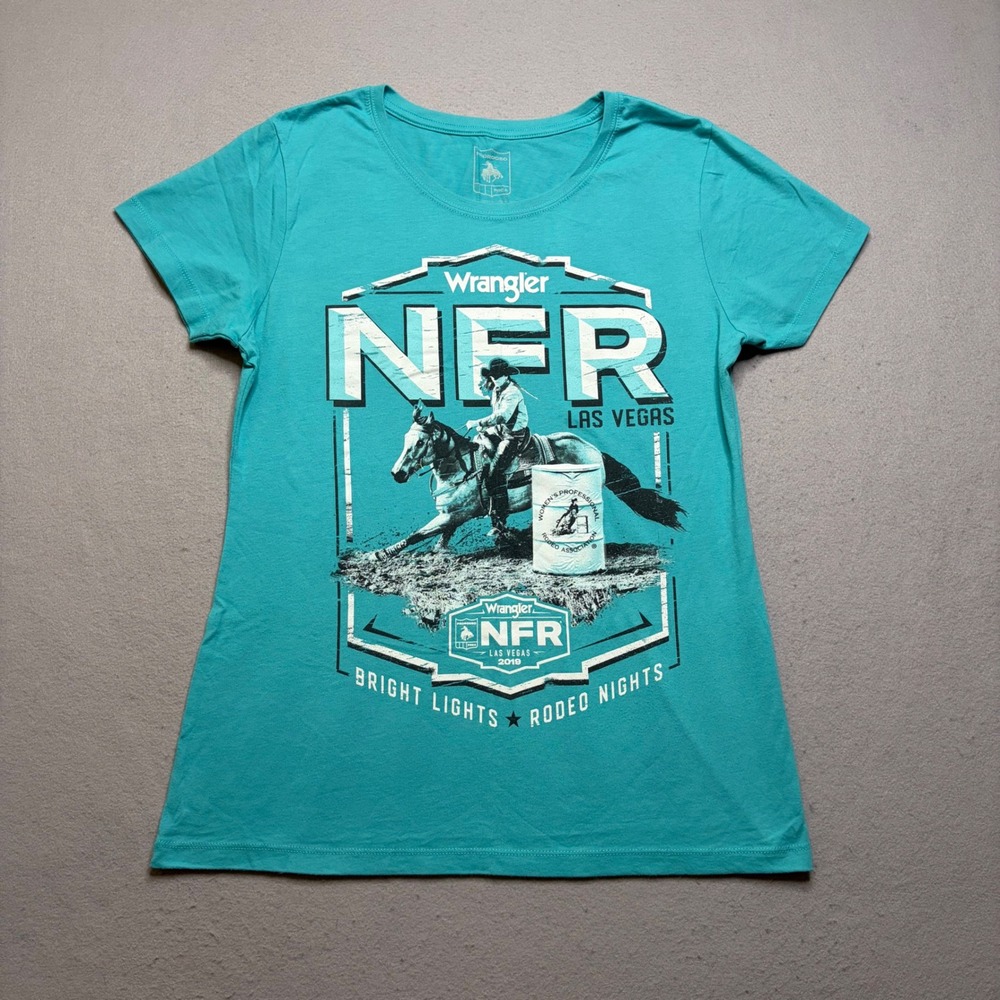 Wrangler‎ T-Shirt Women 2XL Teal NFR 2019 Las Vegas Barrel Racing Graphic Tee